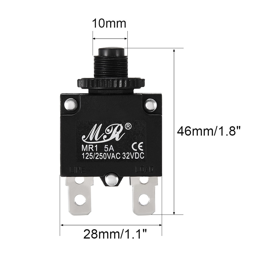 5Pcs AC 125/250V 5A Overload Circuit Breaker for Compressor Button Reset Black