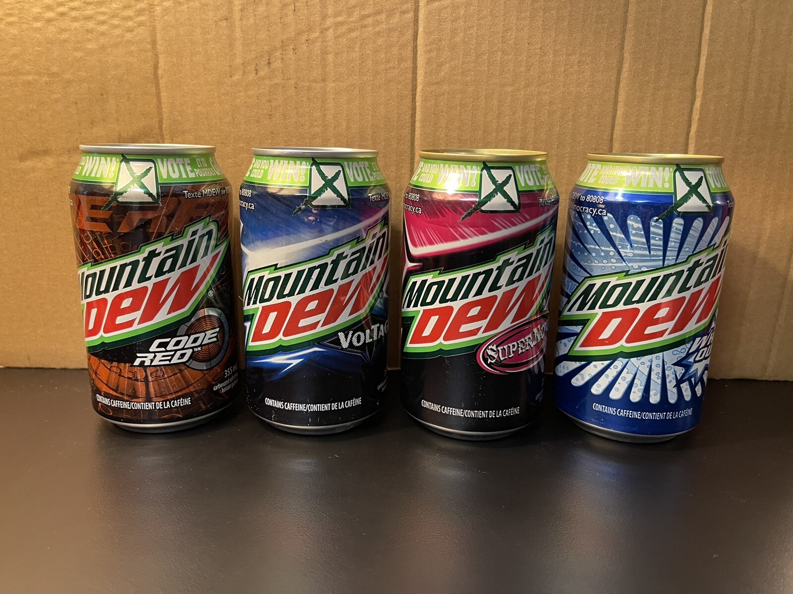 (4) Mountain Dew Canada Dewmocracy Empty Cans (2013) Supernova White Out