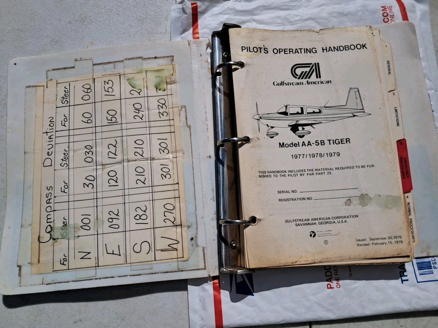 Gulfstream American Tiger Model AA-5B Pilots Operating Handbook 1977-1979