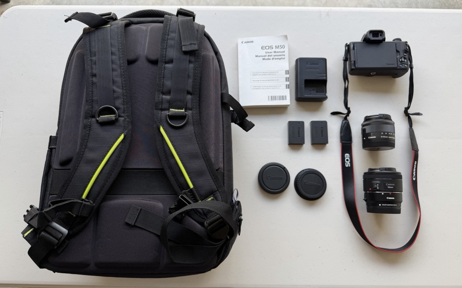 Canon EOS M50 Camera Bundle w/ 2 Lenses, Backpack Case, Charger & 2 Batteries