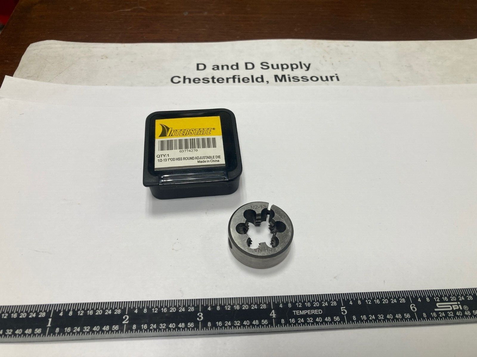 Interstate 314-1156, 1/2-13 UNC x 1", RH, High Speed Steel, Round Adjustable Die