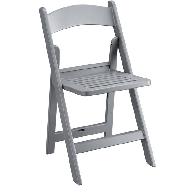 (50 PACK) Gray Resin Wedding Folding Chair with Slatted Seat