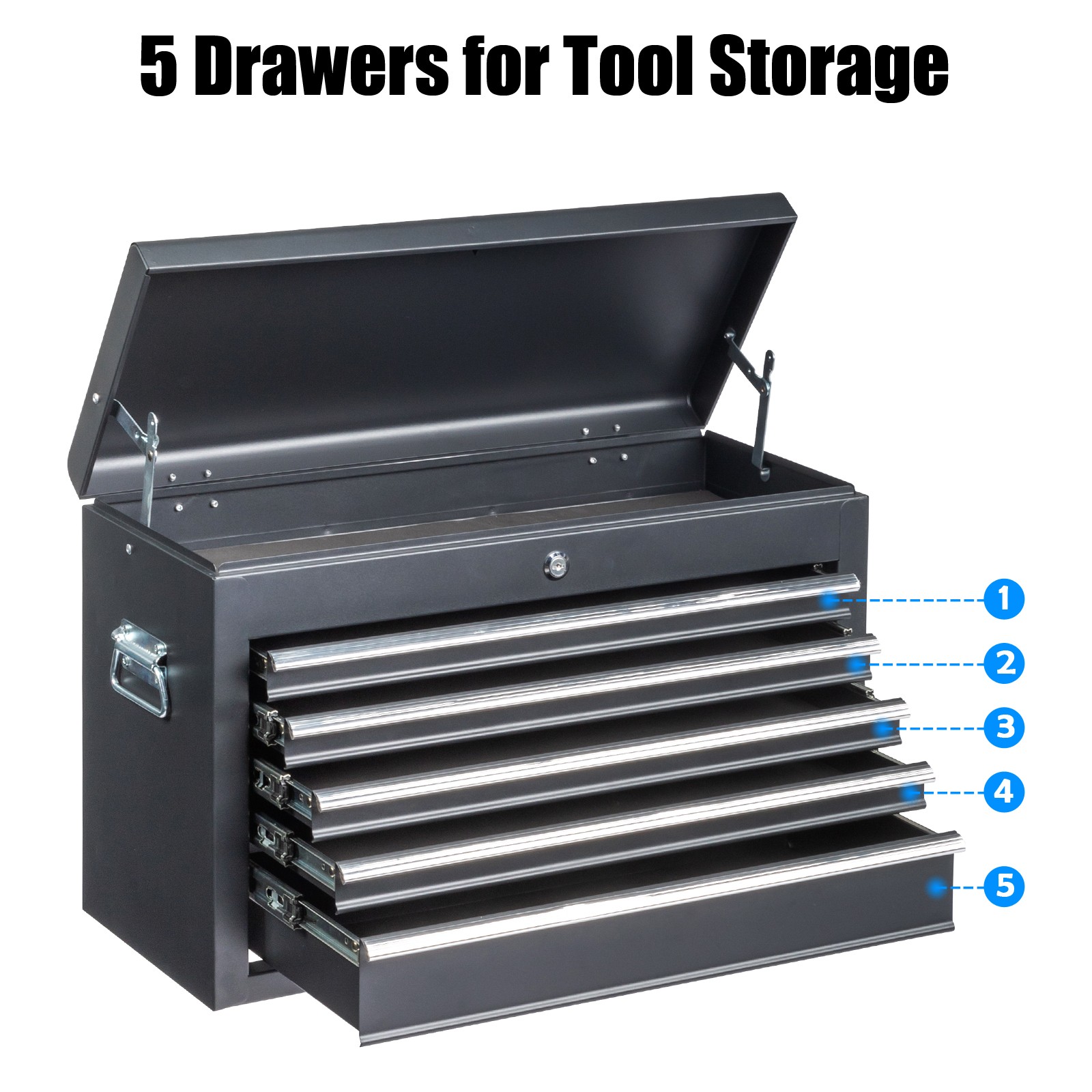 23.8" Tool Chest Steel Tool Storage Box with 5 Drawers & Locking System & Keys