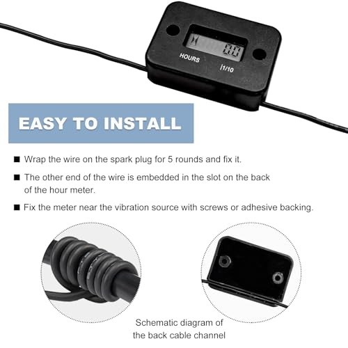 2 PCS Inductive Hour Meter, Waterproof 3V Vehicle Inductive Tachometer, Black