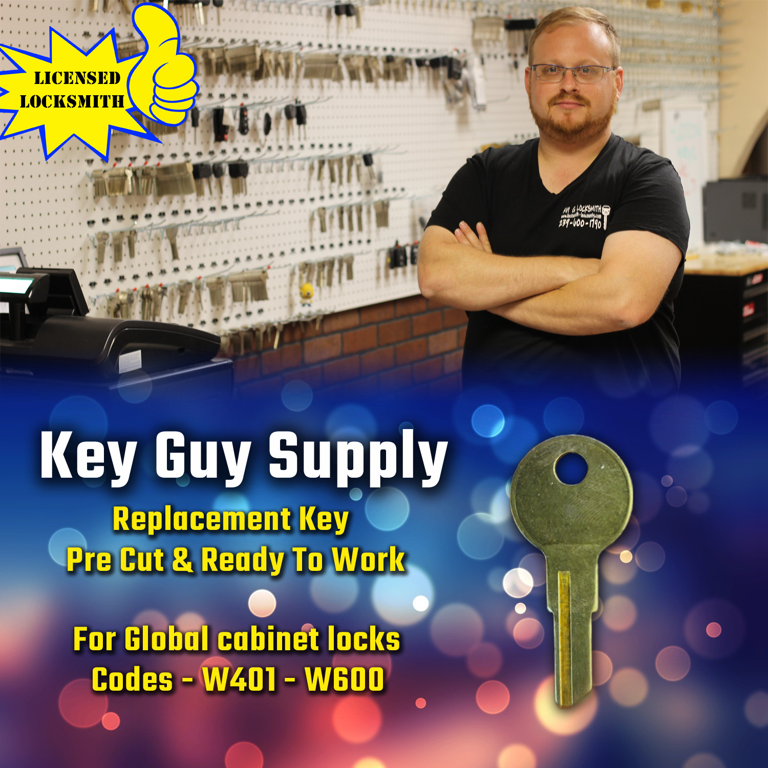W401-W600. New Key For Global File Cabinet Locks. Pre Cut And Ready To Work.
