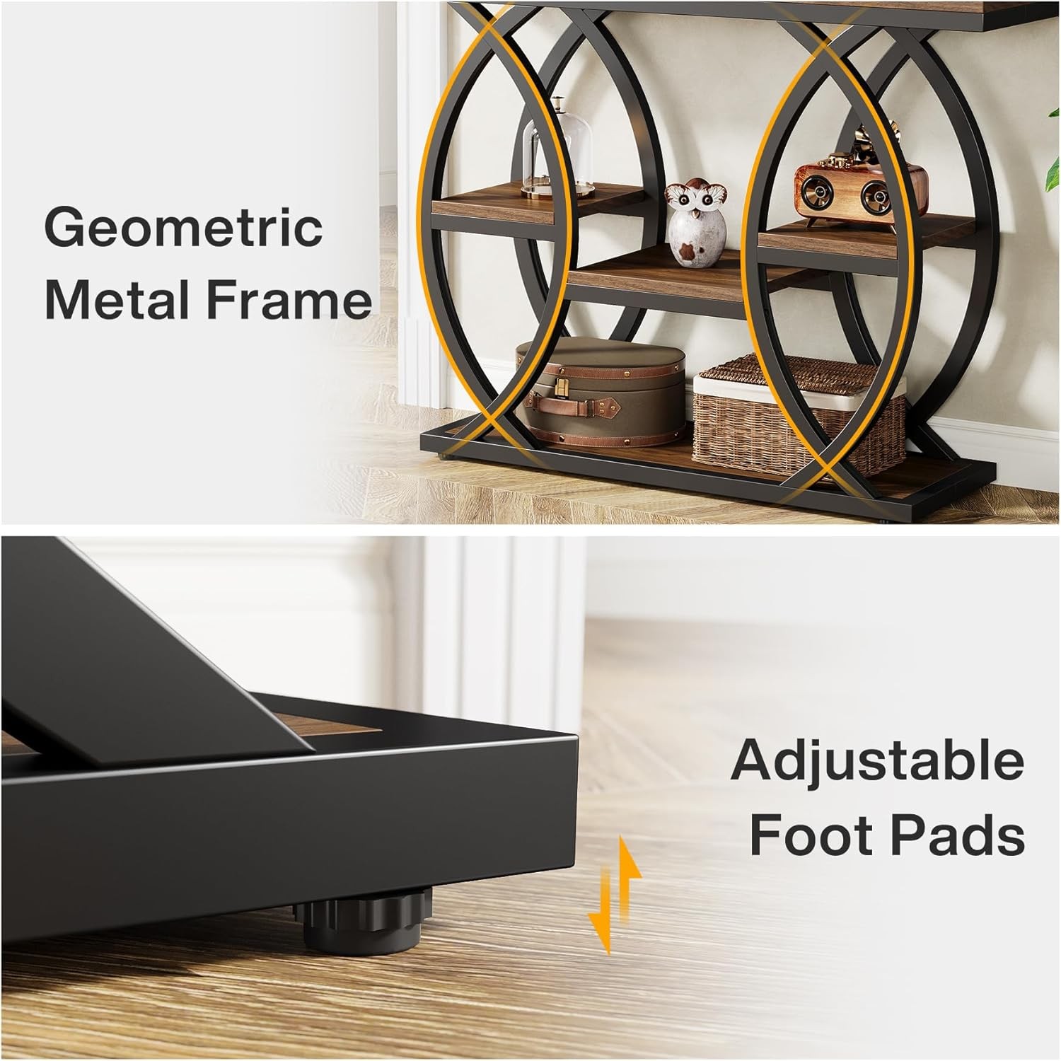 39.4" Console Table, Industrial 4-Tier Entryway Sofa Table with Storage Shelves