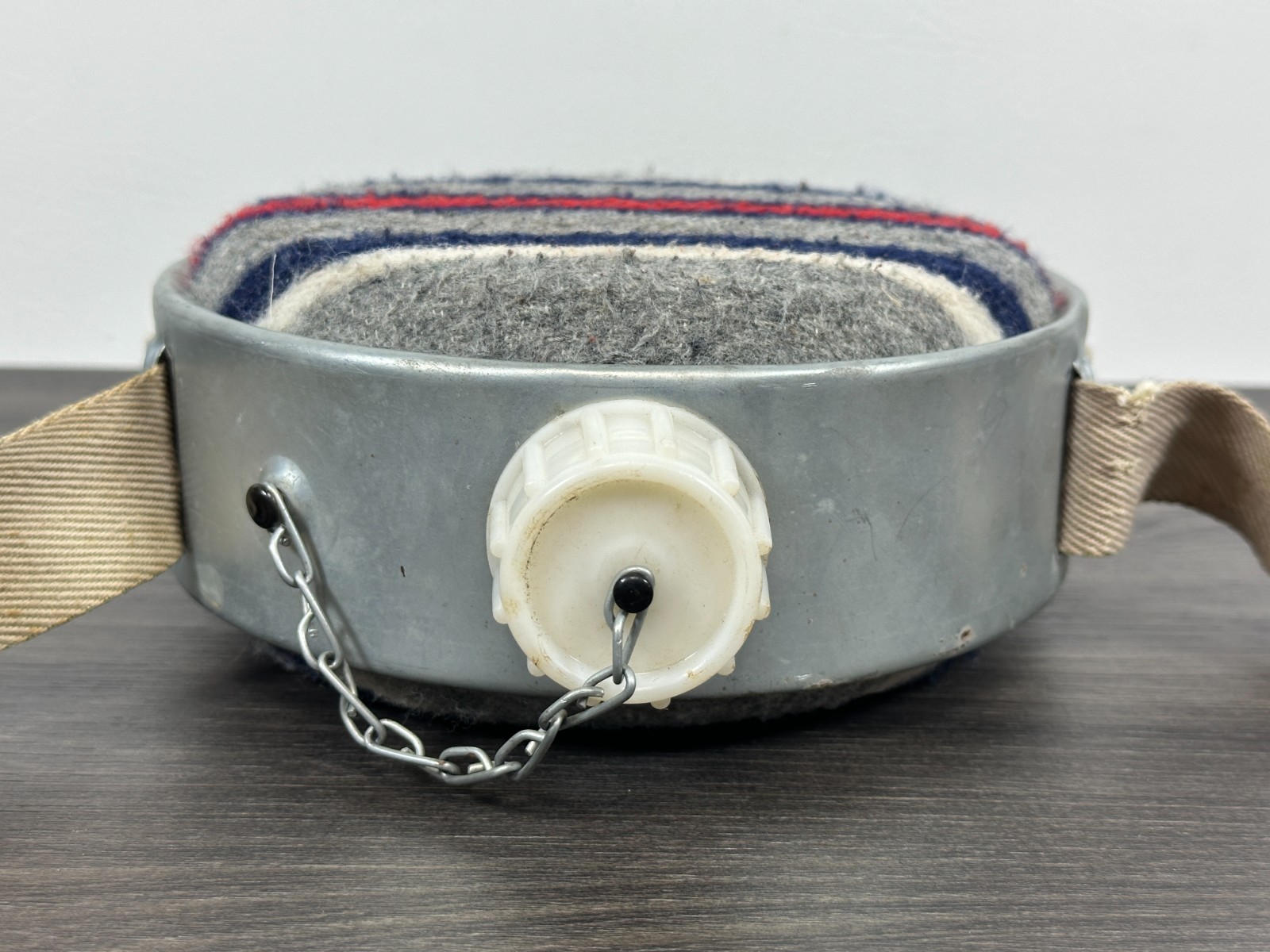 Vintage Galvanized Canteen Metal Wool Felt Covered with Strap