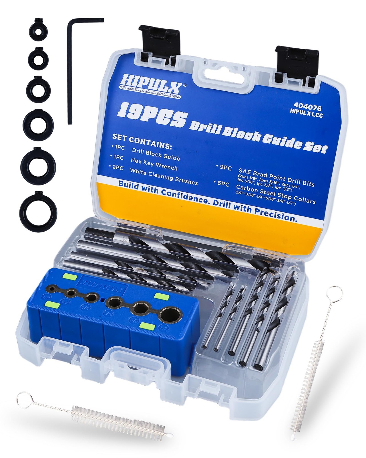 Drill Block Guide Set for Straight Holes with Drill Bits & Stop Collars – Com...