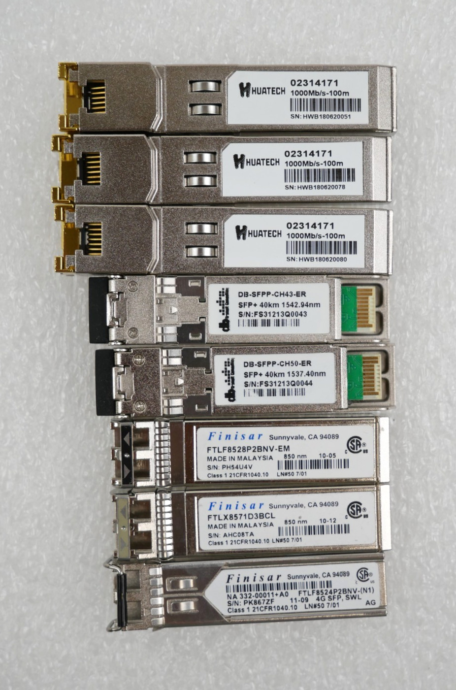 Lot of 8 HUATECH db FINISAR DB-SFPP-CH43-ER 850nm 150nm 1552.52nm 40km Modules