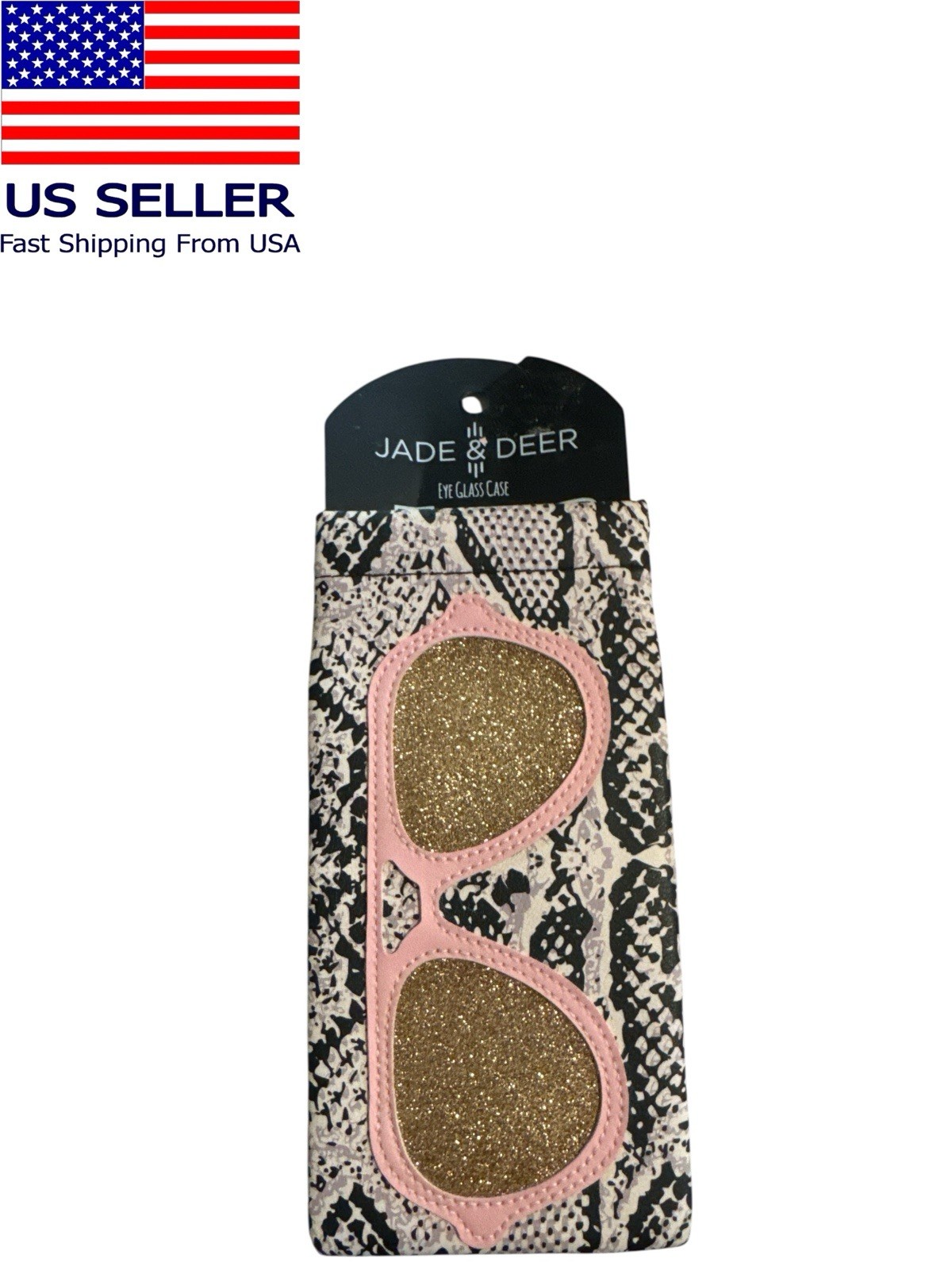 Jade & Deer Eyeglass Pouch Squeeze Top Portable Snake Print new