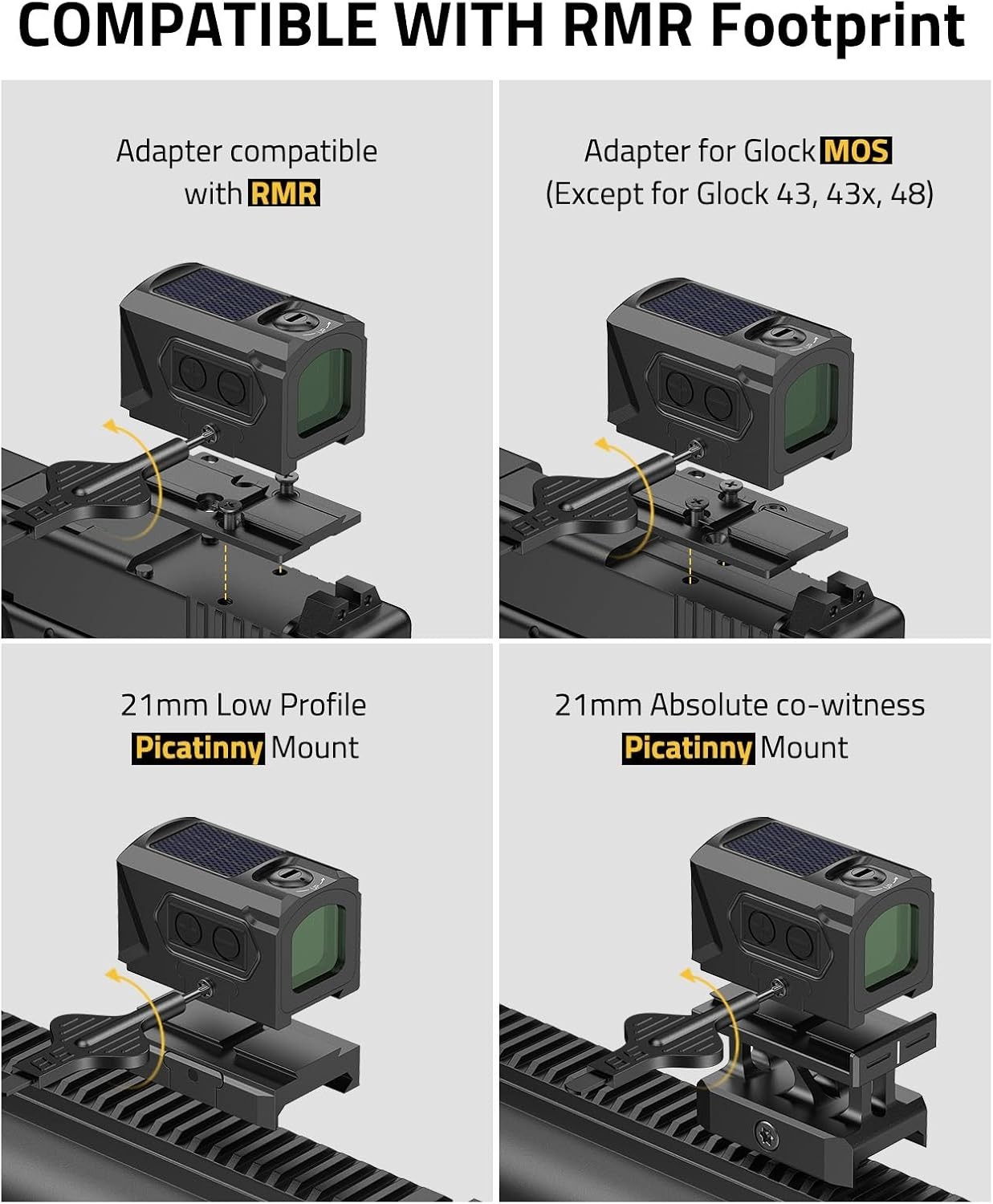 Solar Enclosed Red Dot Sight, Multi-Reticle 2 MOA Dot & 30 MOA Circle for RMR...
