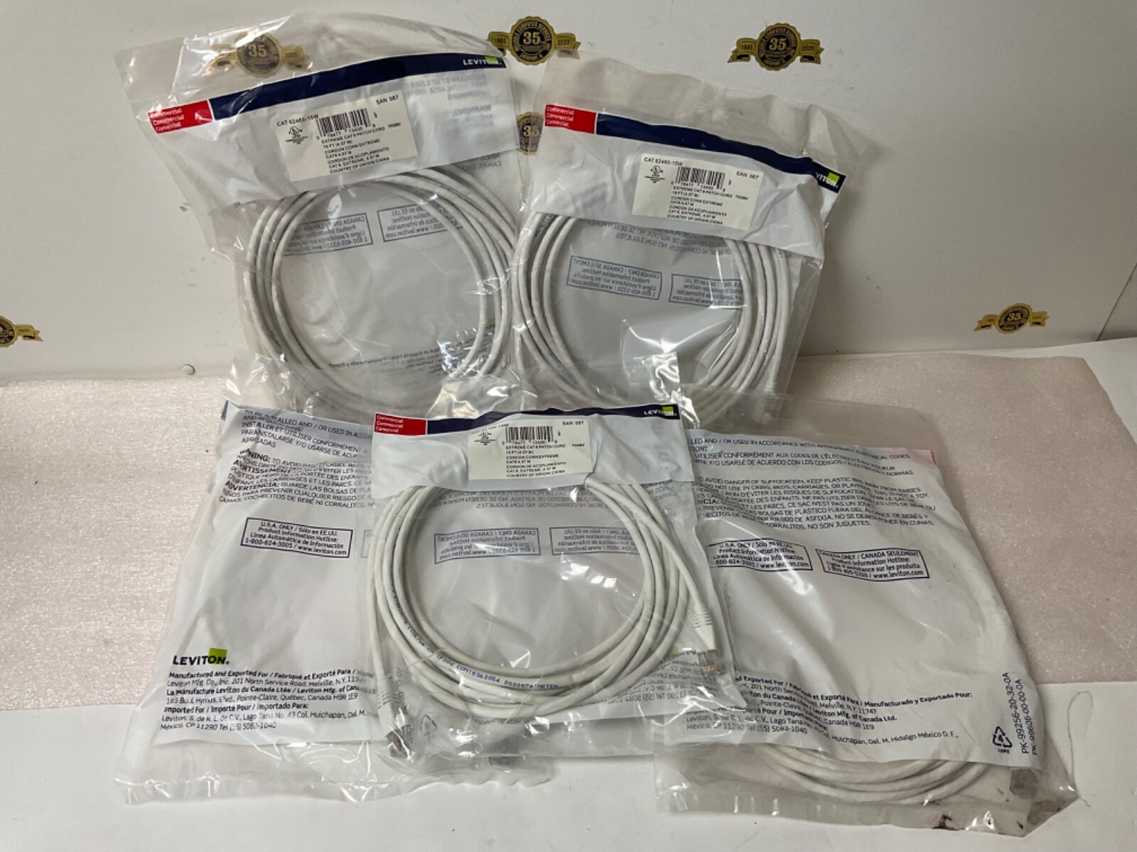 LEVITON EXTREME CAT 6 PATCH CORD CABLE # 624460-15W COMMERCIAL GRADE 15 feet LOT