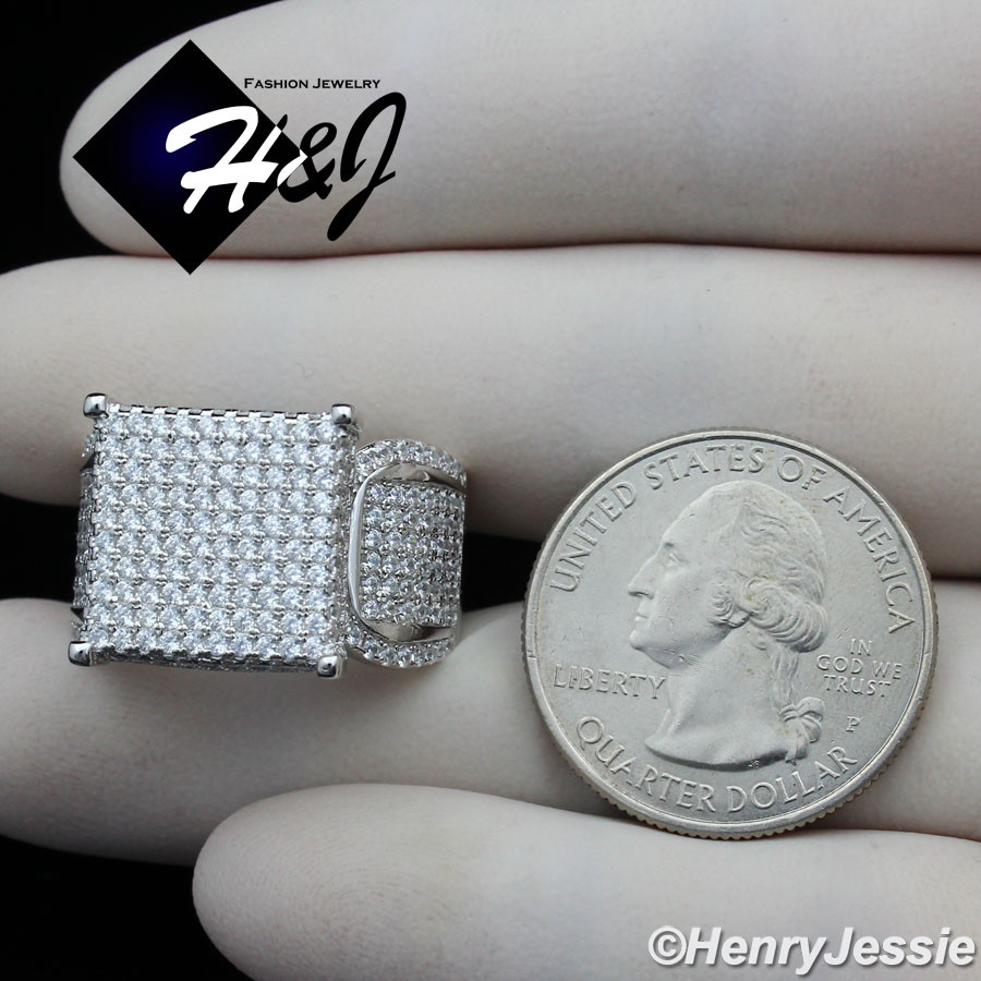 WOMEN SOLID 925 STERLING SILVER ICY BLING CZ 15MM SQUARE ENGAGEMENT RING*SR112
