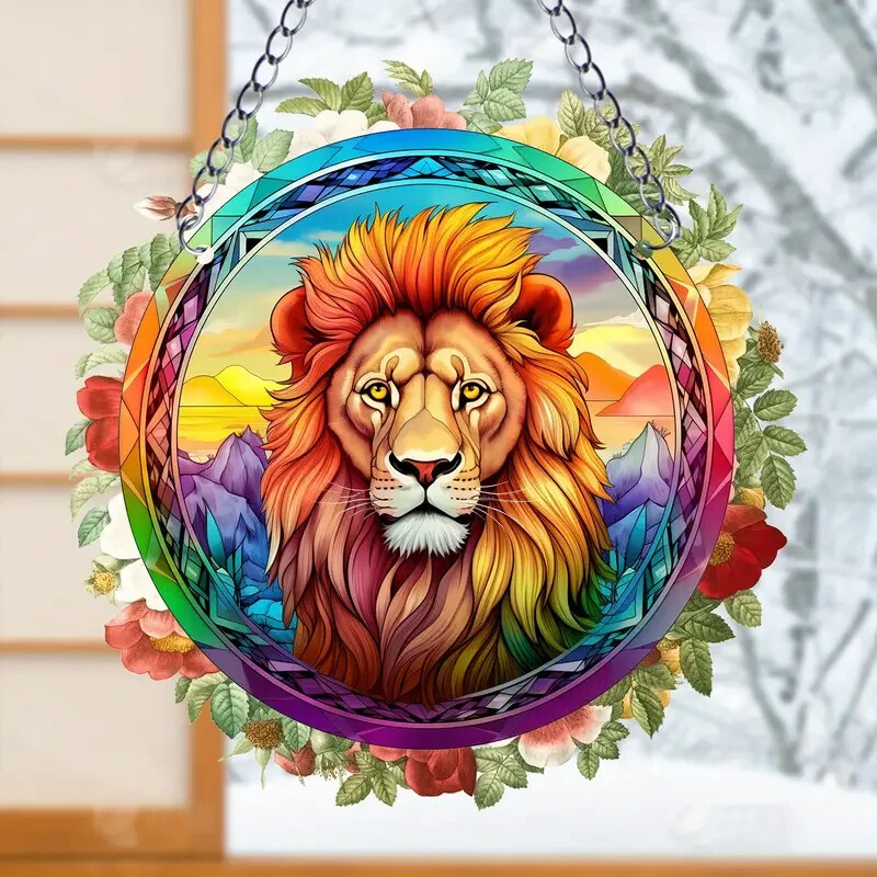 Colorful Lion Suncatcher Double Sided Round Acrylic Decor