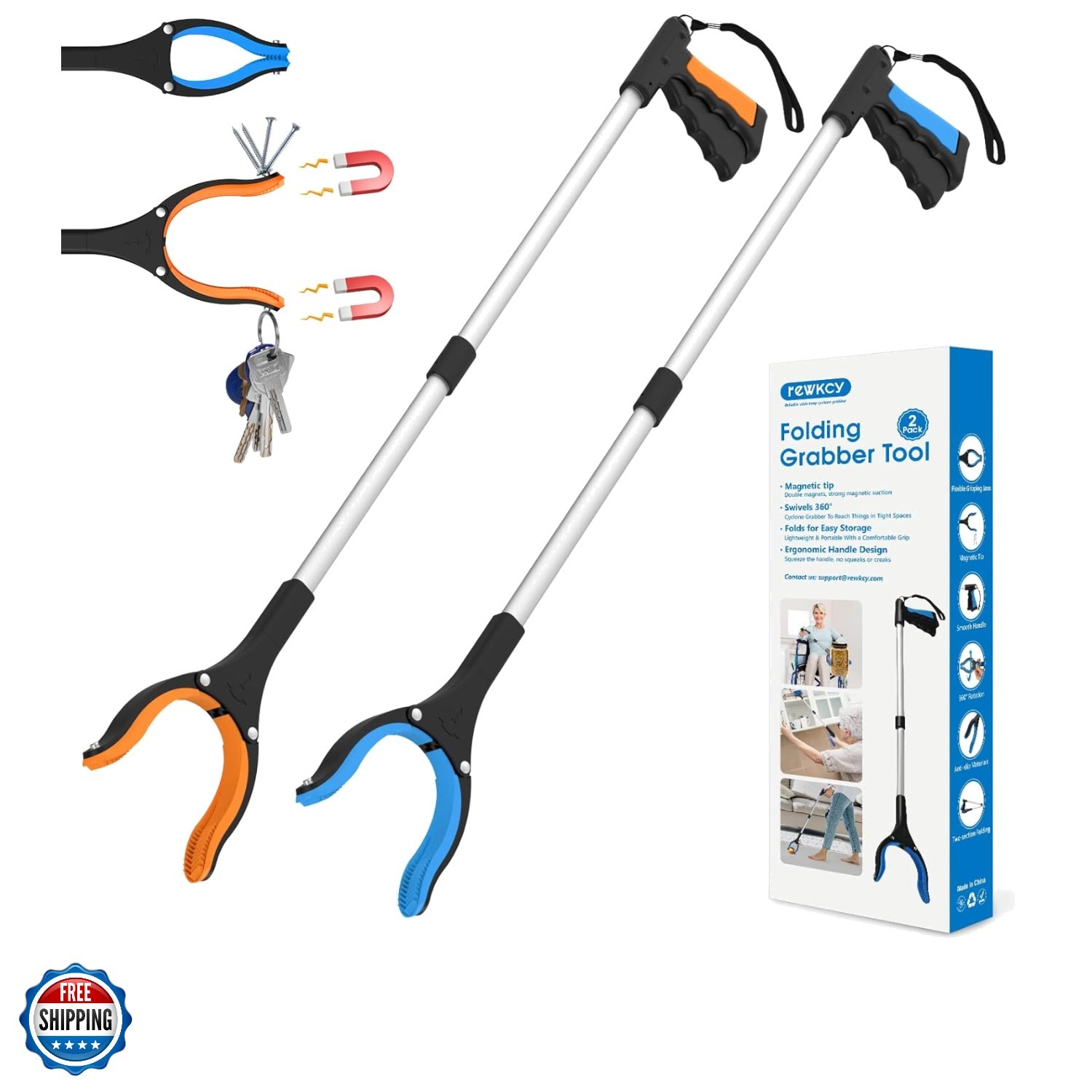 34" Grabber Reacher Tool, 2-Pack Foldable Reacher Grabber Pickup Tool with 36...