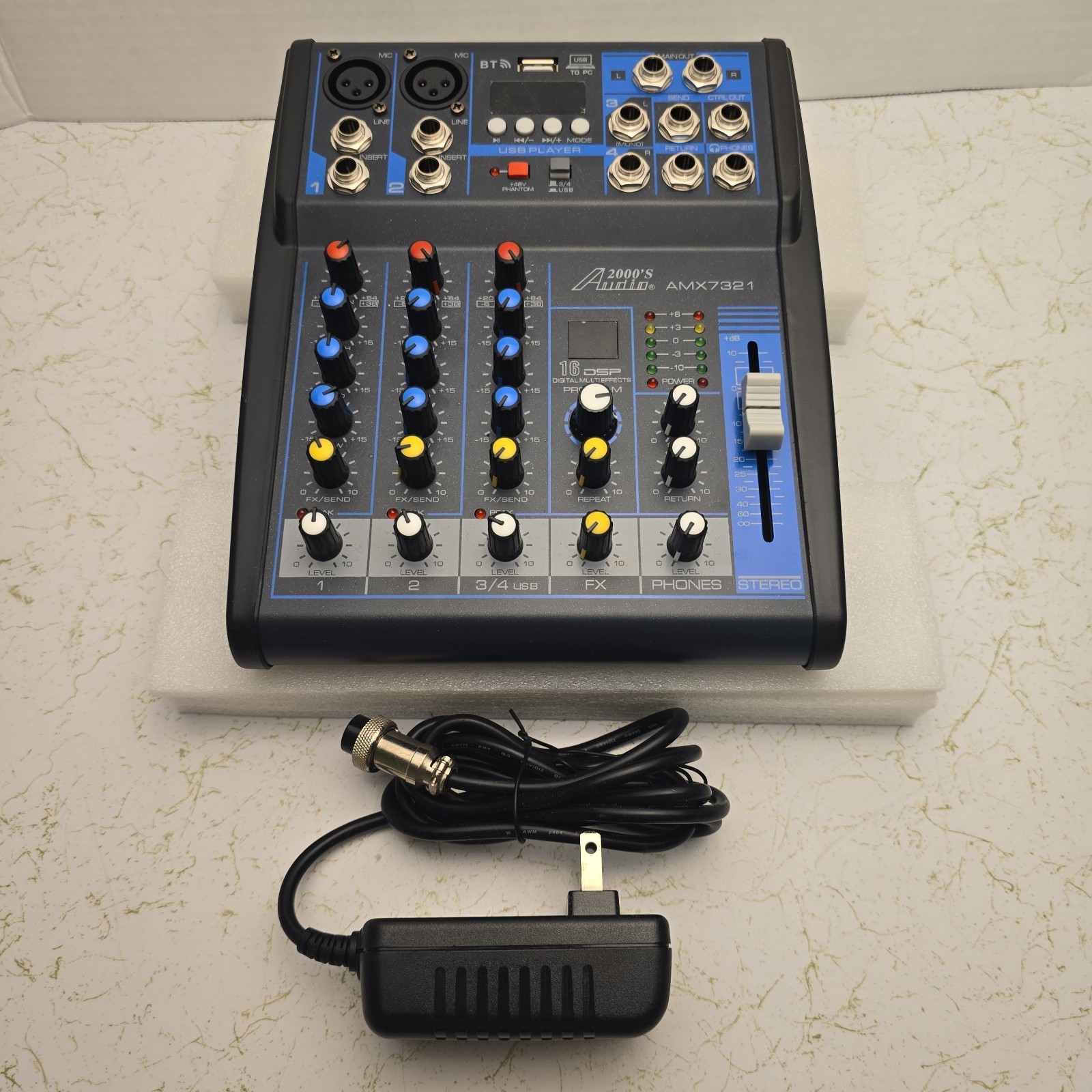 Audio2000'S AMX7321 Professional Four-Channel Audio Mixer - USB Interface Unused