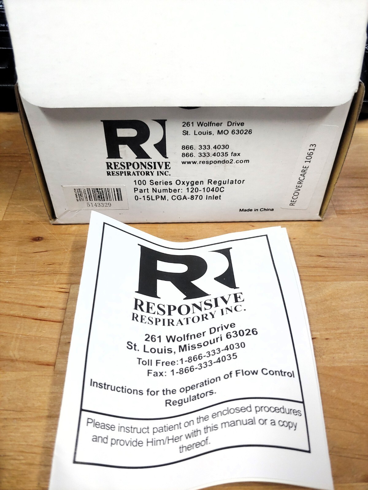 RESPONSIVE RESPIRATORY 50 PSI OXYGEN REGULATOR Model: 120-1040C