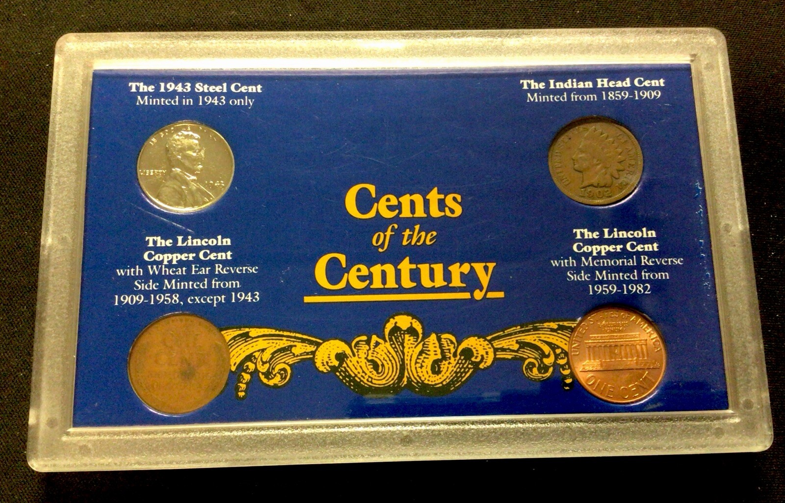 Cents Of The Century In Acrylic Holder! Indian, Steel, Wheat And Memorial! ENN