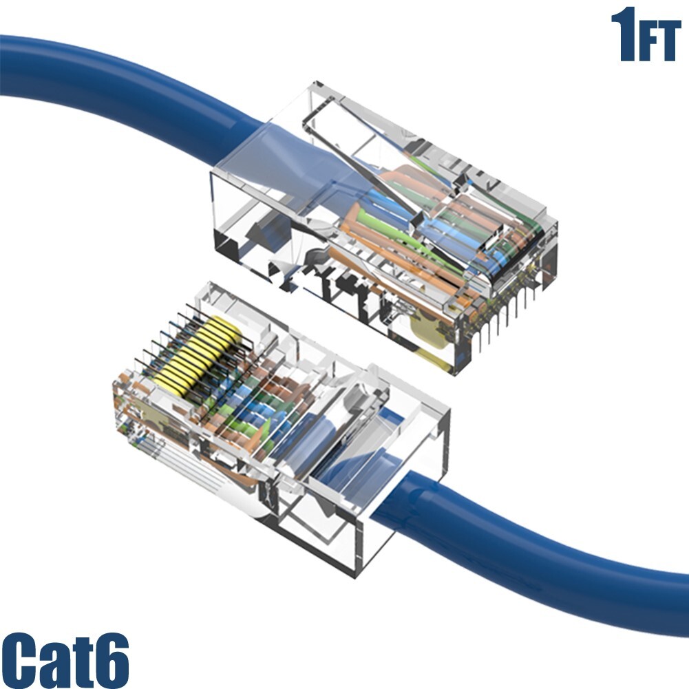 1FT Cat6 RJ45 Ethernet LAN Network UTP Non-Boot Patch Cable Copper 24AWG Blue