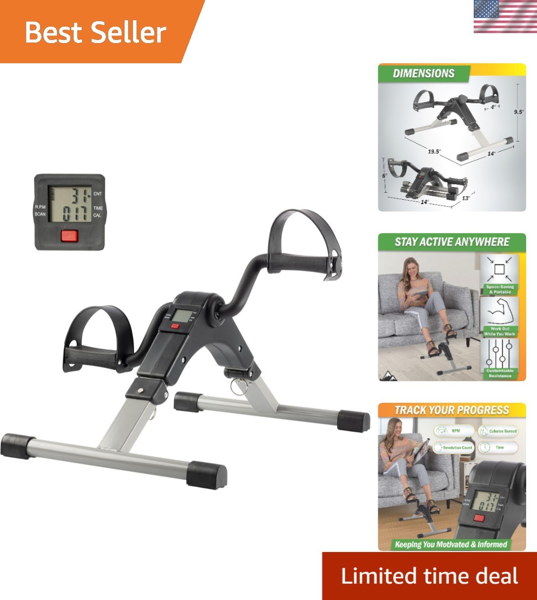 Portable Under Desk Pedal Exerciser – Adjustable Resistance with Digital Display