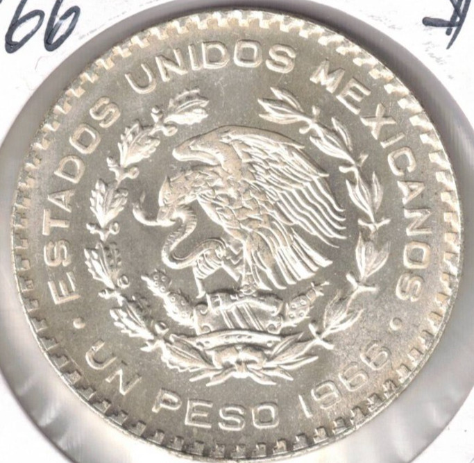 1966 Mexico Uncirculated Silver One Peso Coin #3