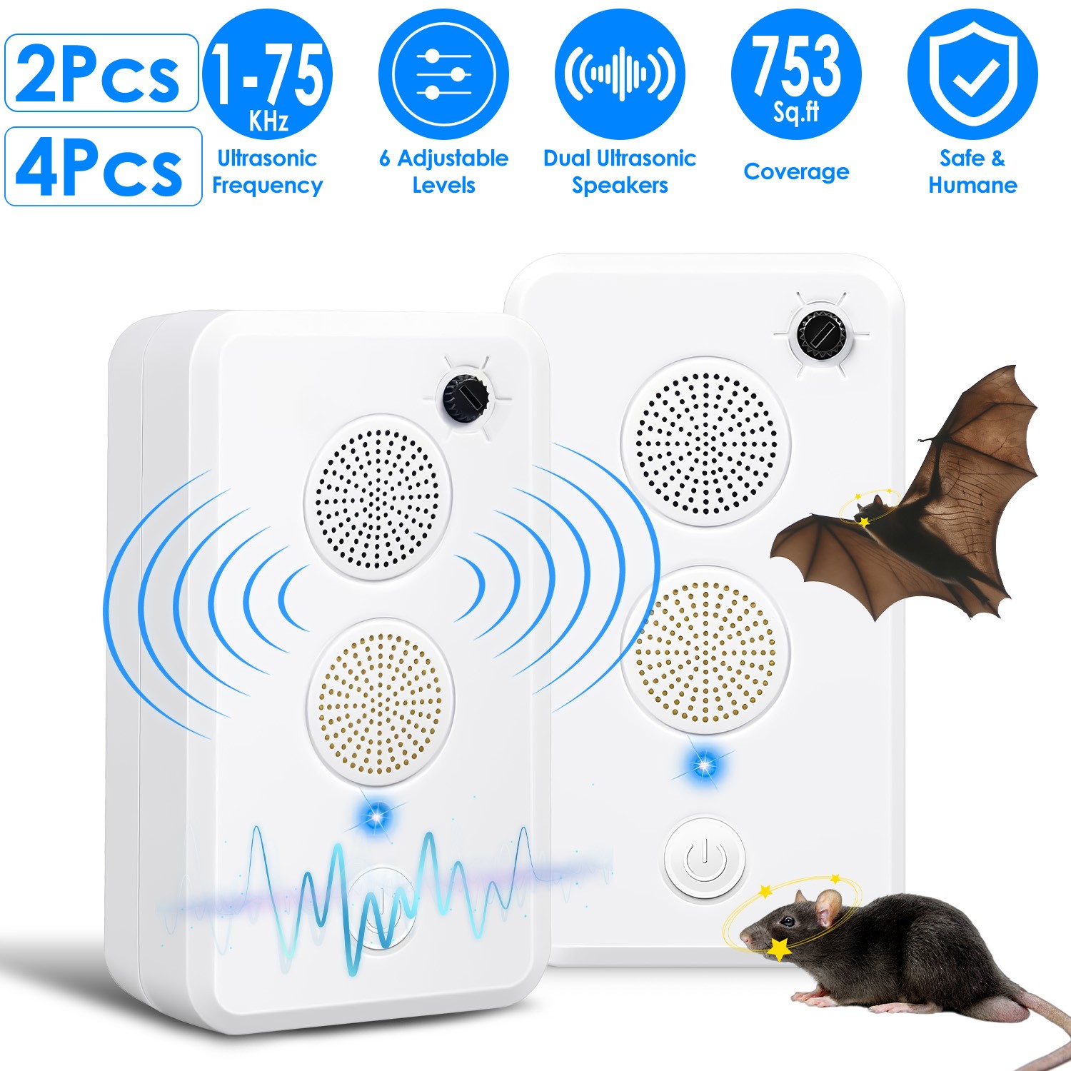 2-4 Pcs Ultrasonic Bat Repellent Keep Bats Away Repeller Bats Exclusion Device