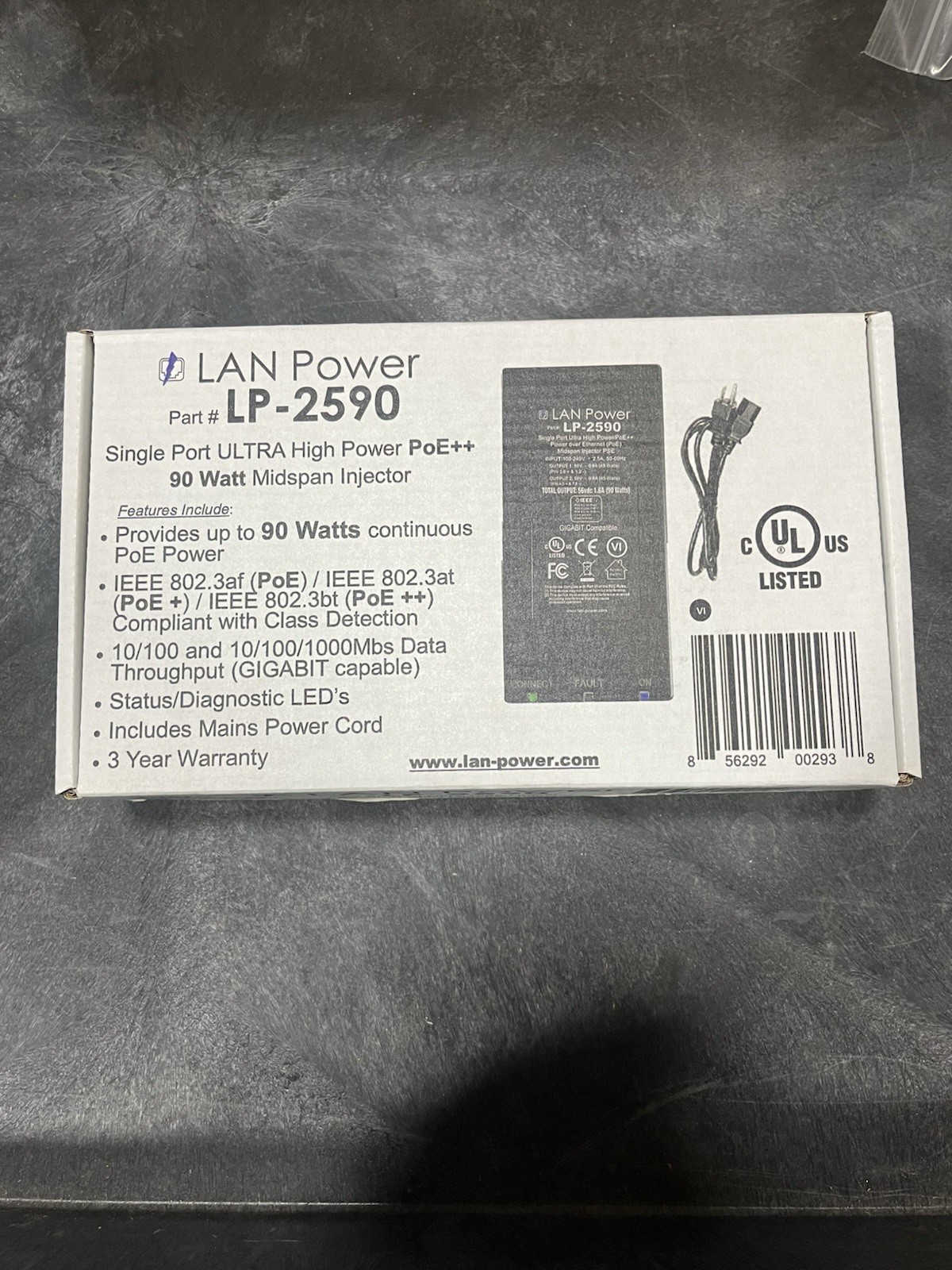 LAN Power LP-2590 Single Port Ultra High PoE Injector