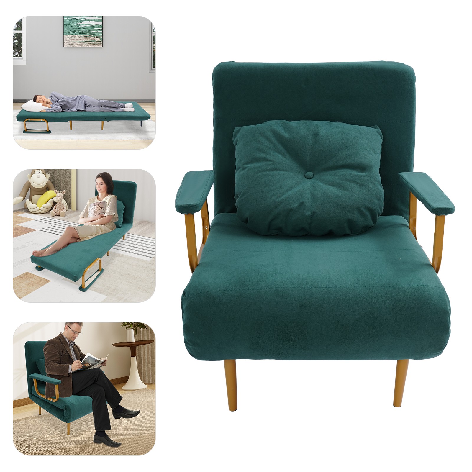 Convertible Sofa Bed Folding Arm Chair Sleeper Leisure Recliner Lounge Couch New