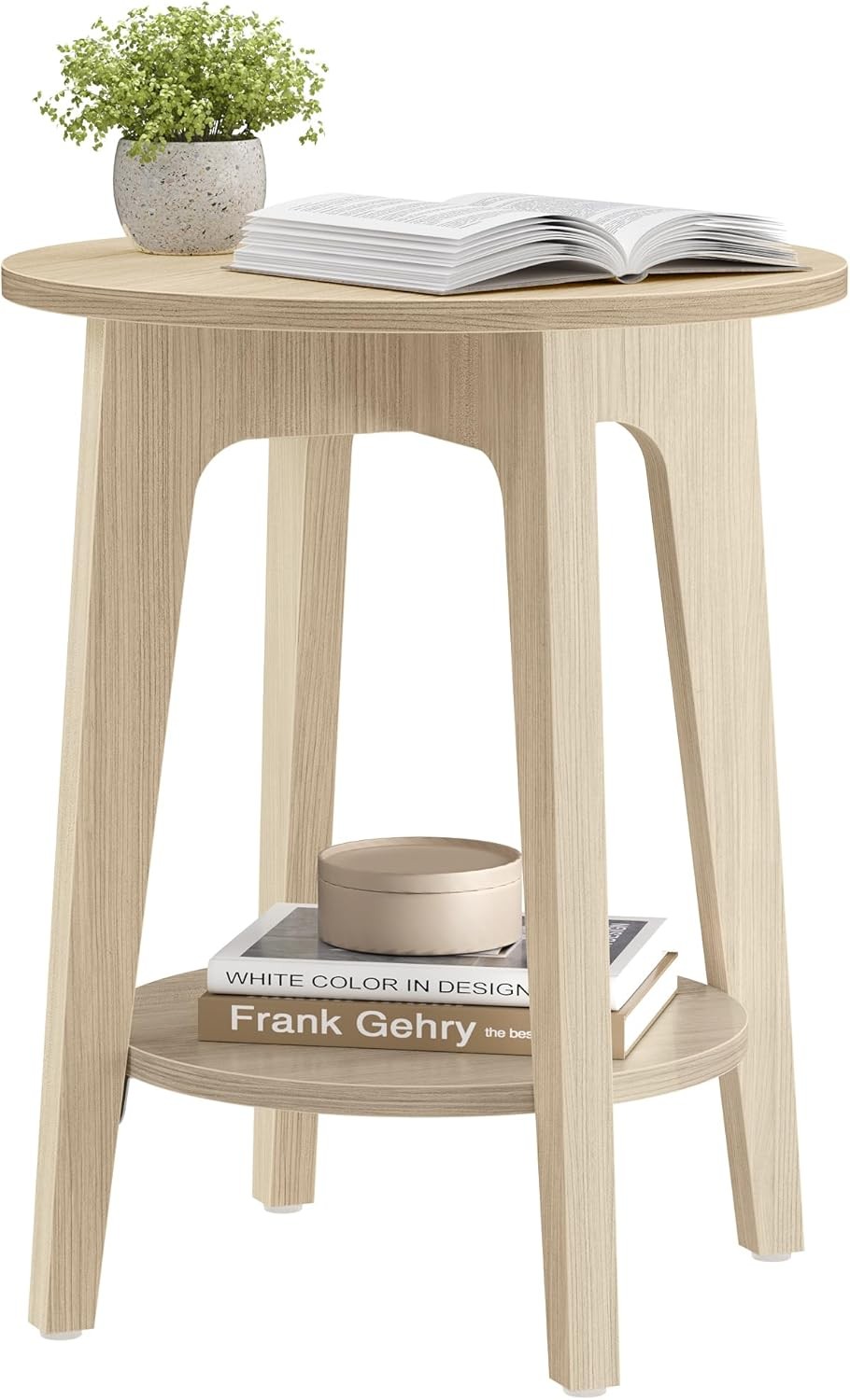 MAEZO Collection Side Table 2-Tier Small Round End Table Nightstand W/ Tapered