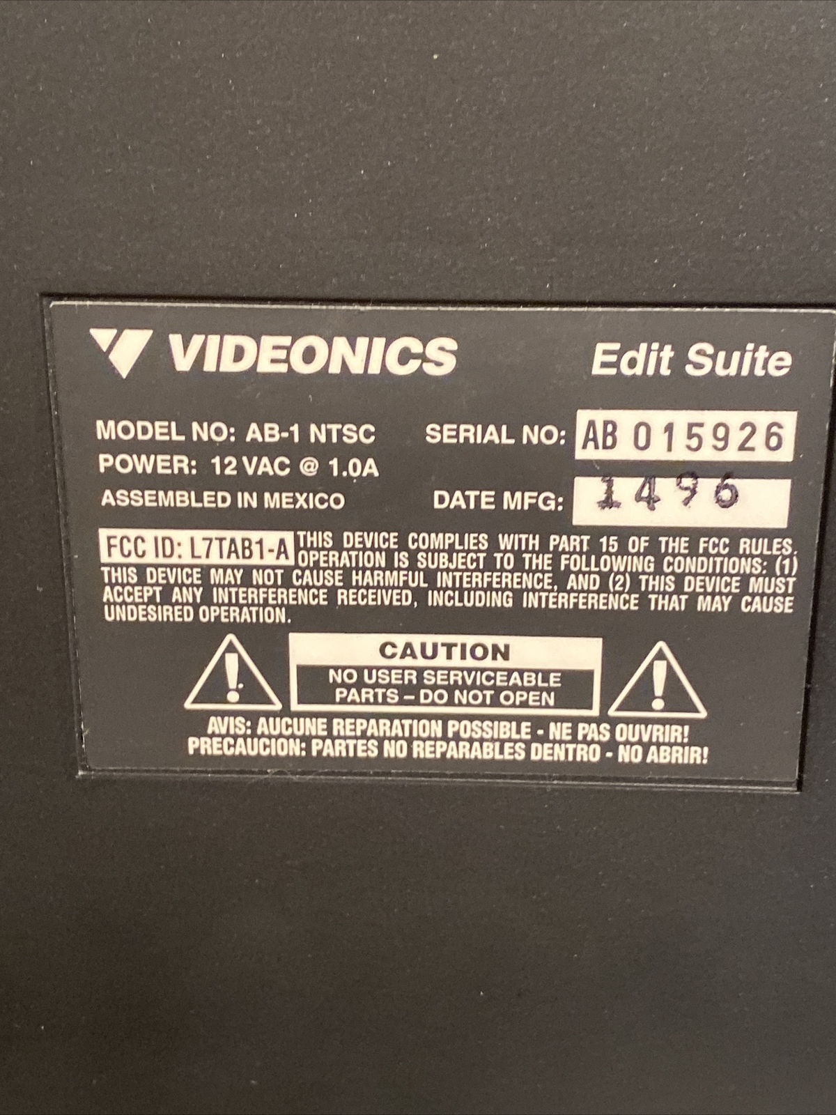 Videonics Edit Suite AB Roll Edit Controller Video Editing Equipment Powers On
