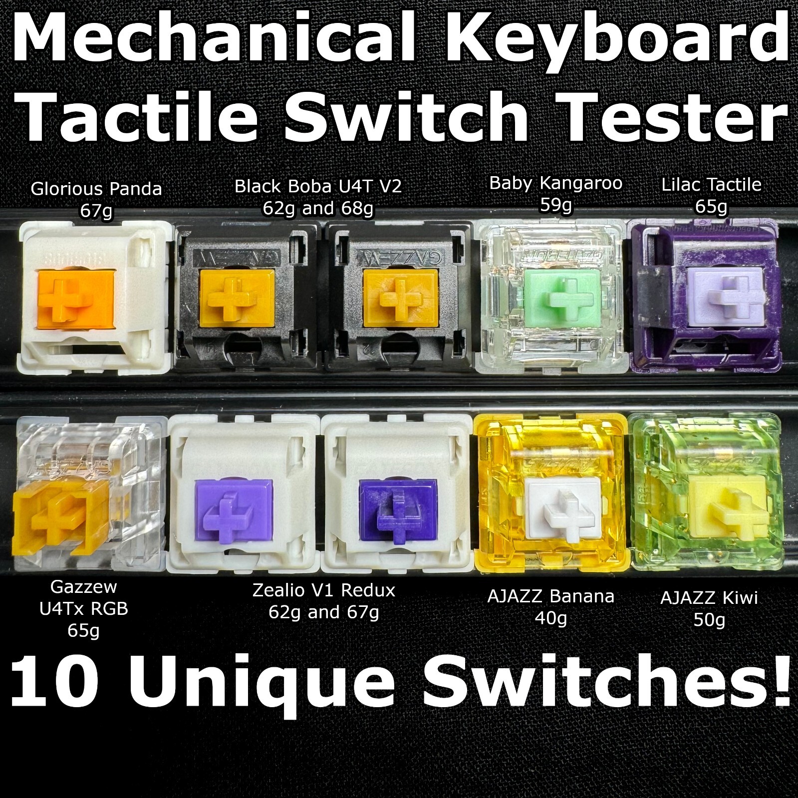 TACTILE Mechanical Keyboard SWITCH TESTER SAMPLE PACK Holy Panda, Kiwi, Glorious