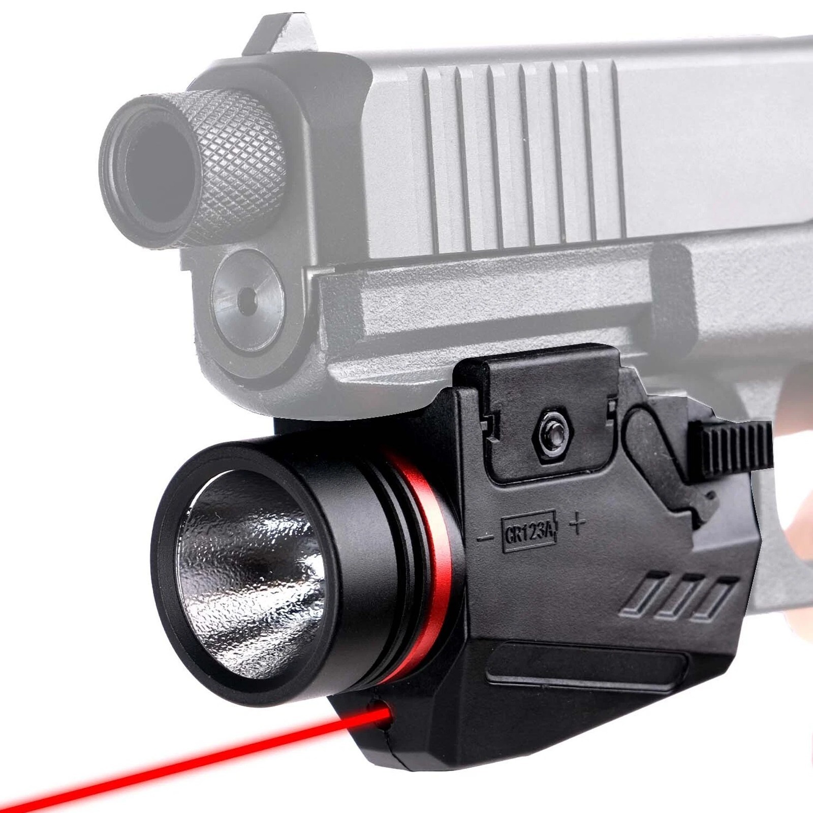 Tactical LED Flashlight Red Laser Sight Combo Fit 20mm Rail Mount Pistol Glock