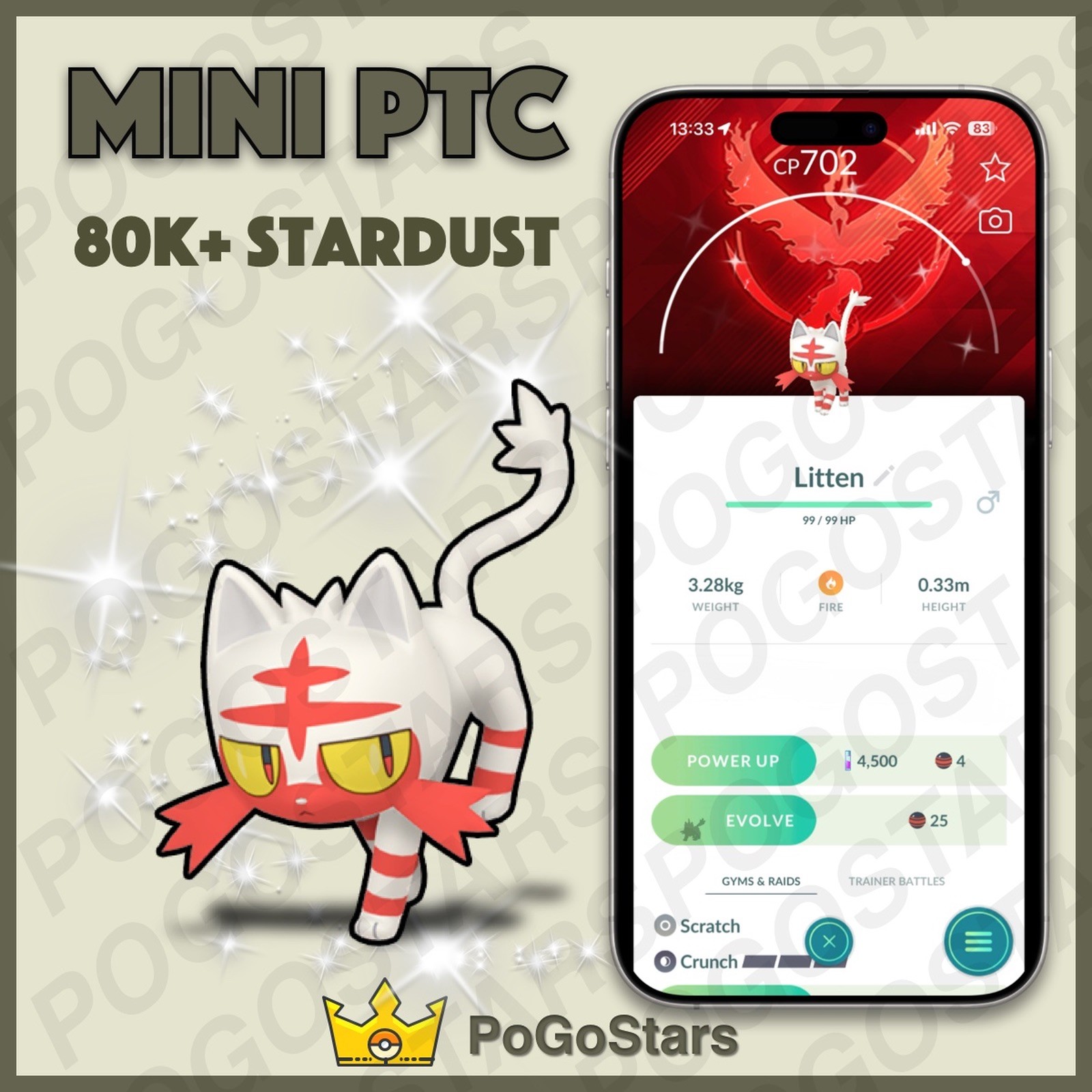 Pokémon PTC Go - Shiny Litten - Team Valor✨Special Background✨