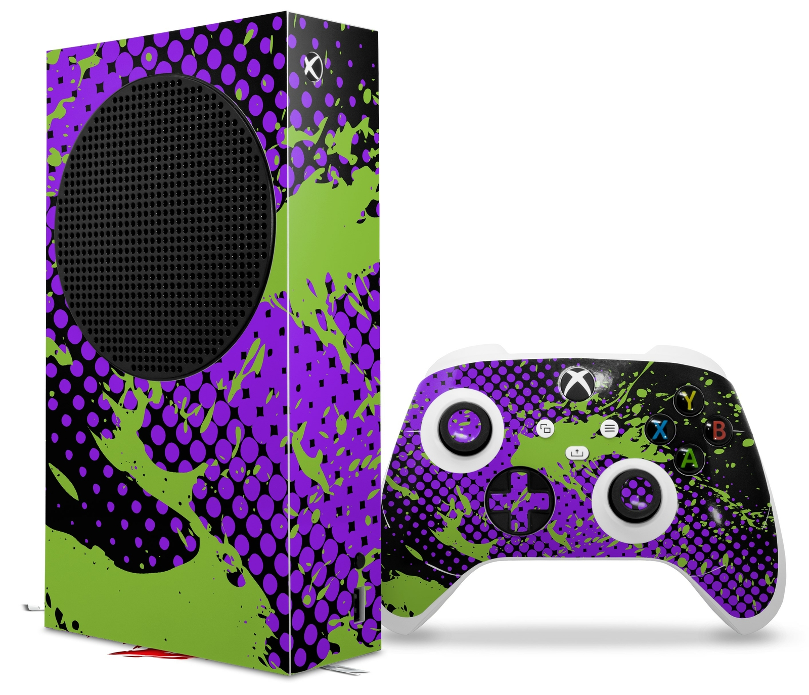 Skins XBOX Series S Console Controller Halftone Splatter Green Purple