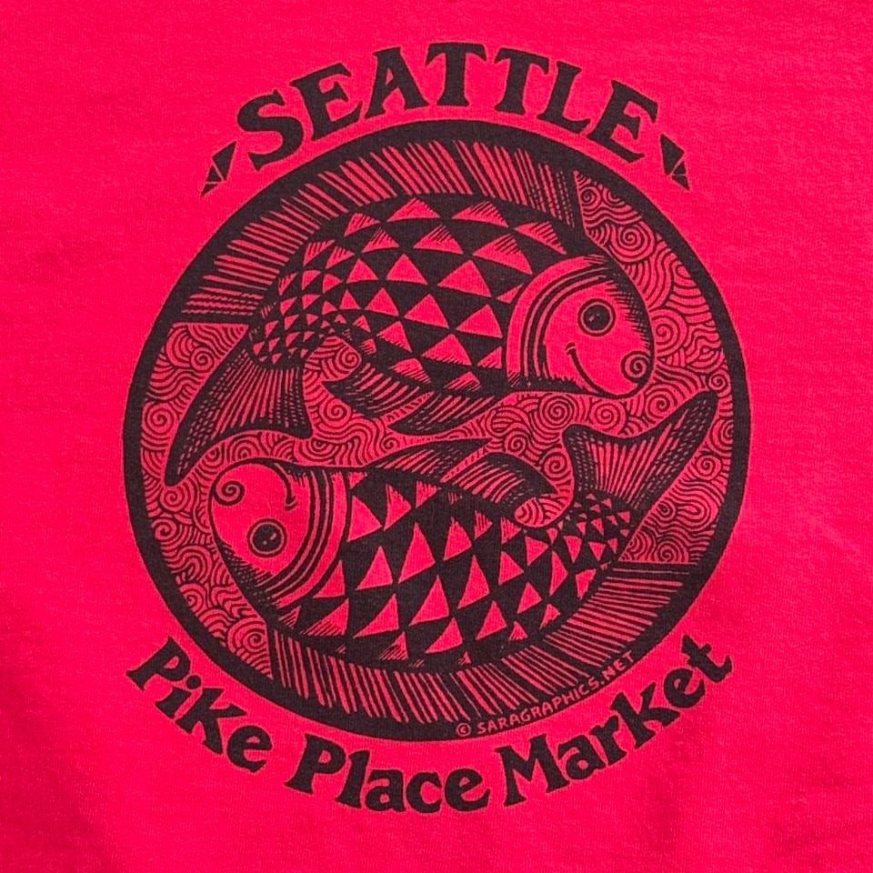 Seattle Pike Place Market Red Crewneck Sweatshirt Graphic Pullover L