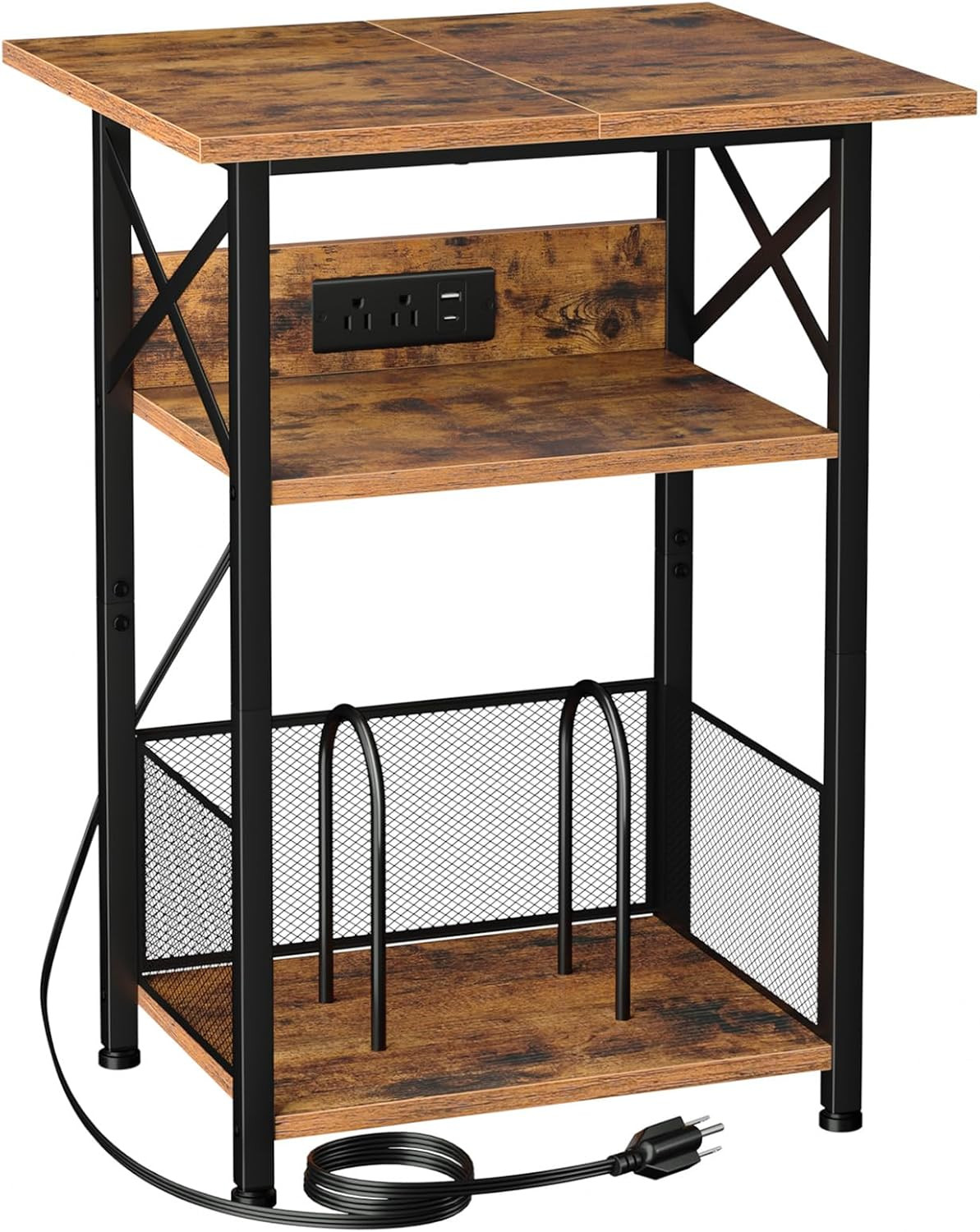 Record Player Stand with Charging Station, Large Turntable Stand with Storage Ca