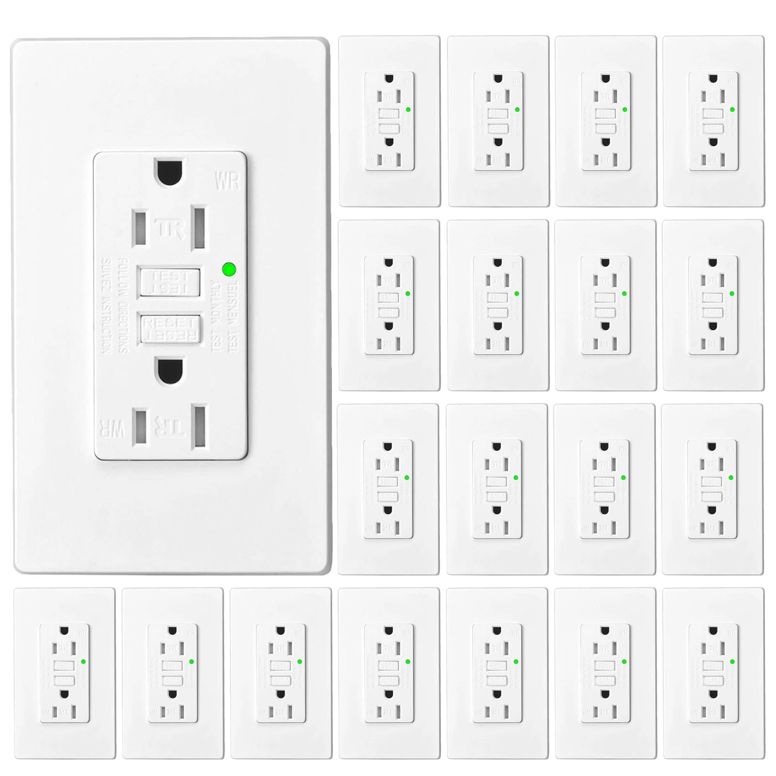 20PK ETL Certified 15A GFCI Wall Outlet WR TR LED Indicator Anti-Shock Home Use