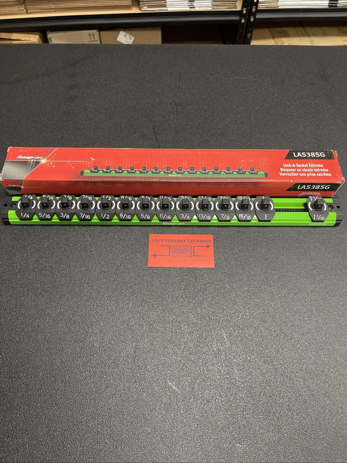 Snap-on Tools NEW GREEN 3/8” SAE Lock-A-Socket Magnetic Rail Organizer LAS38SG