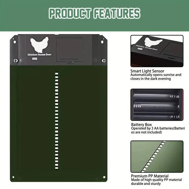 Automatic Chicken Coop Door Opener | Light Sensor, Battery Powered, Waterproof