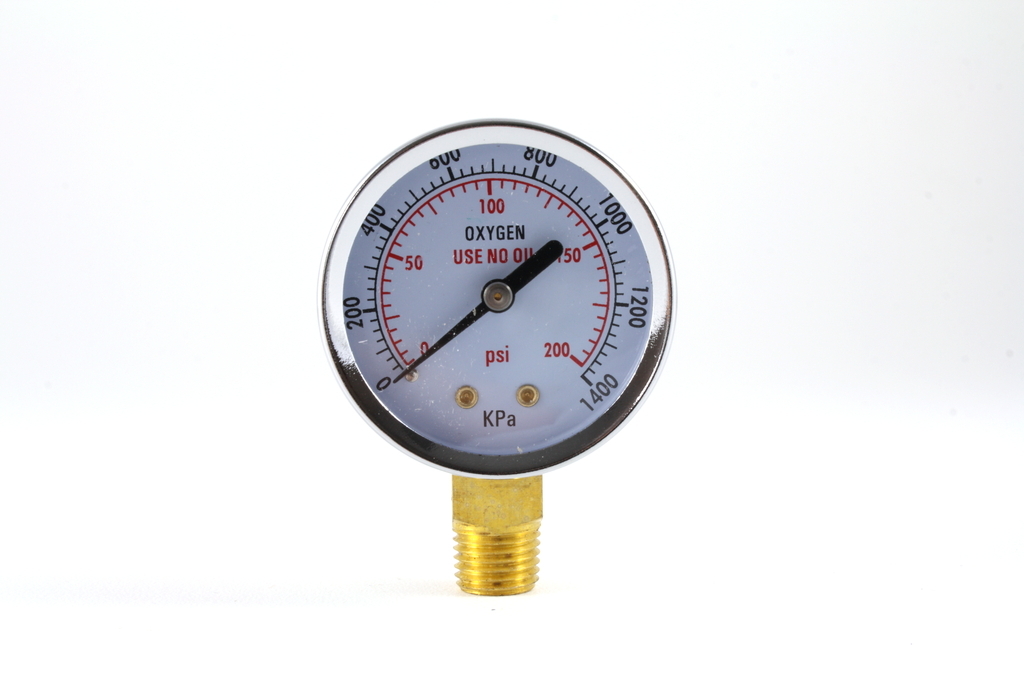 Low Pressure Gauge for Oxygen Regulator 0-200 psi - 2 inches - 1/4" NPT