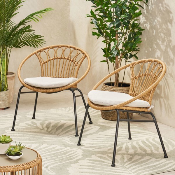Kiante Outdoor Wicker Chair with Cushion (Set of 2)