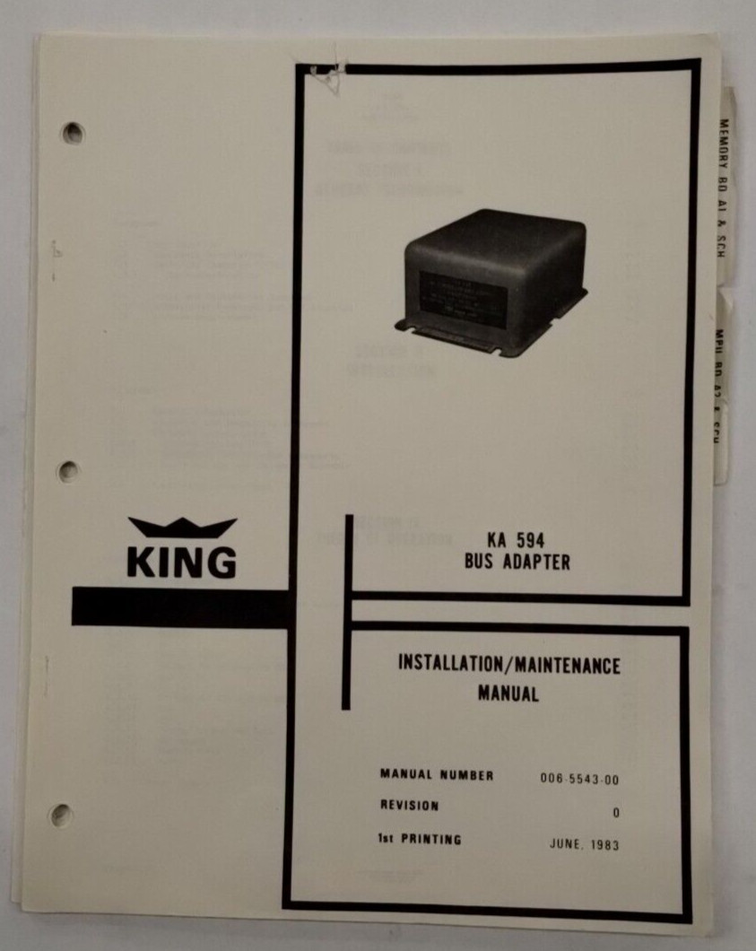 King KA 594 Bus Adapter Installation/ Maintenance Manual 006-5543-00, -Original