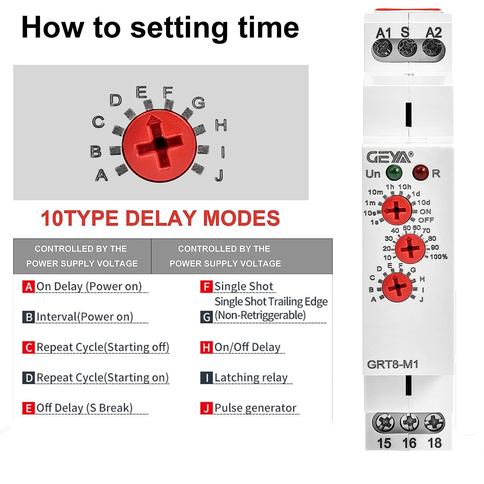 GEYA 16A Multifunction Time Relay 1 Output Contacts 10 AC230V, Grt8-m1