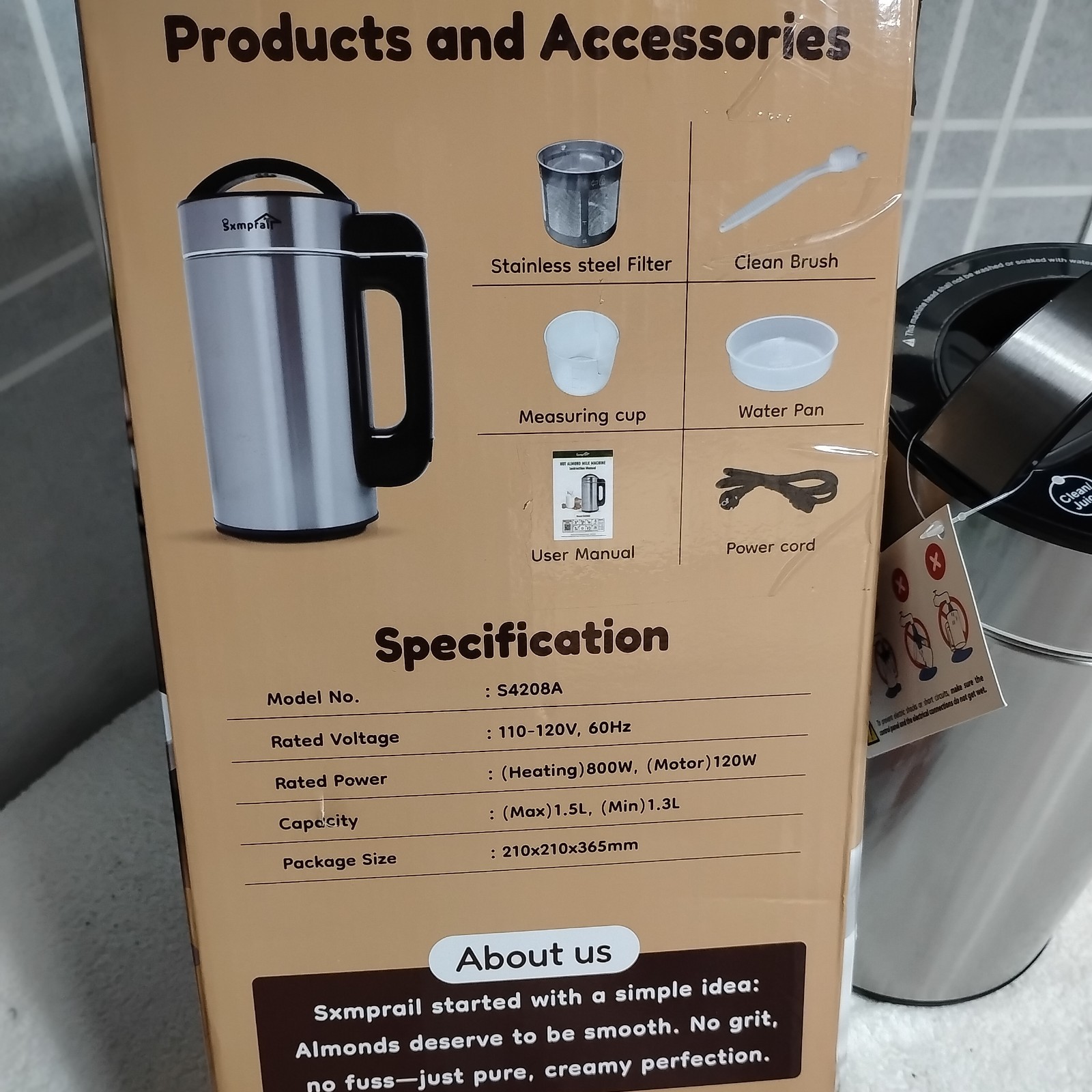 MissingCord Sxmprail 8in1 Automatic AlmondMilkMaker StainlessSteel BuiltinFilter