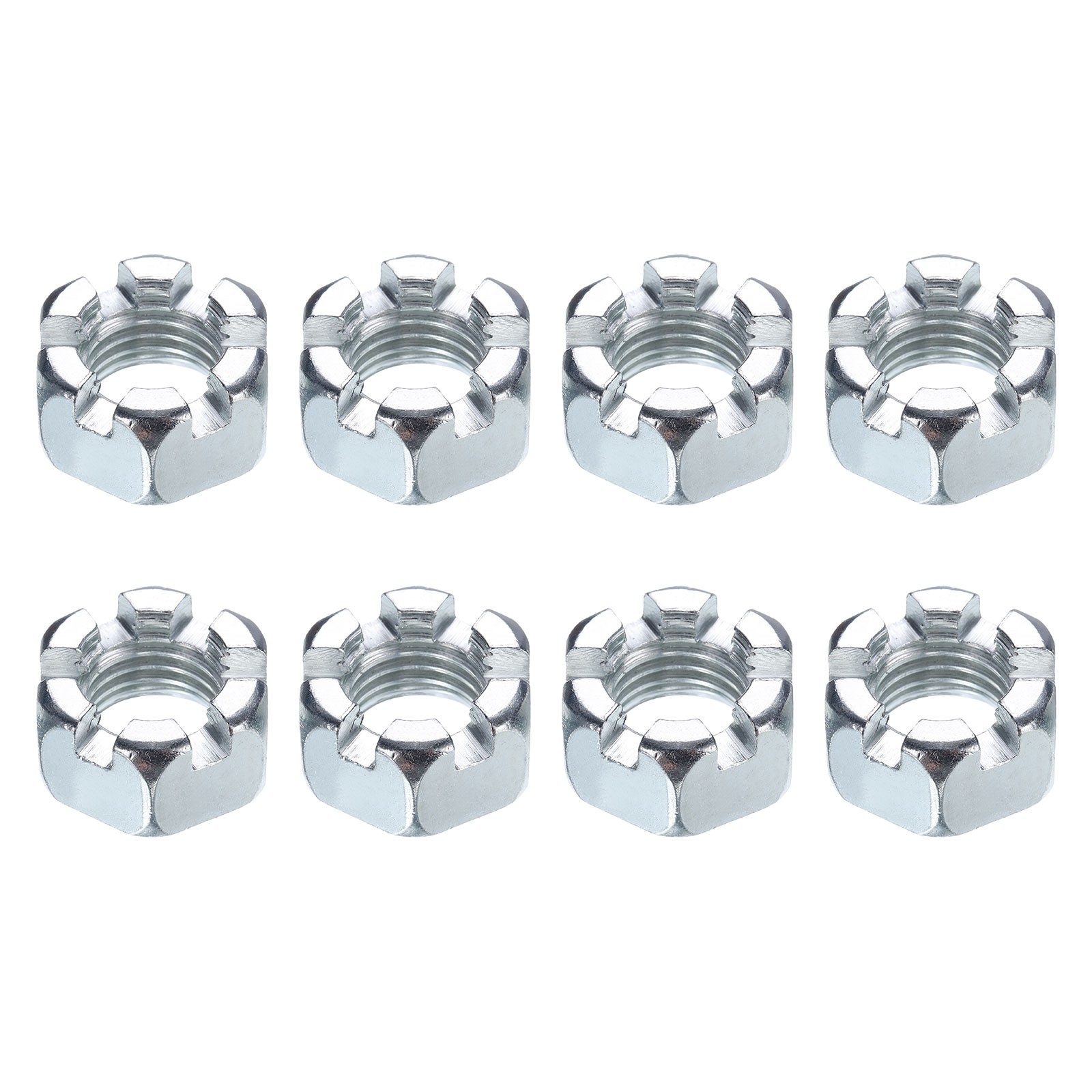 7/8"-9 Hexagon Slotted Nut, Grade 6.8 Carbon Steel Hex Nuts, Silver, 8Pcs