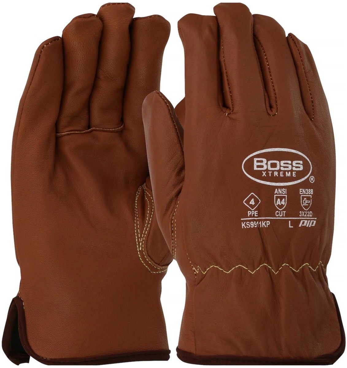 Cut Resistant Goatskin Leather Fleece Lined Construction Roping Work Gloves SML
