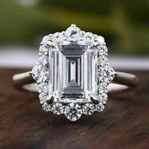 Emerald Cut 5.10Ct White Diamond Lab-Created Engagement Ring 925 Sterling Silver