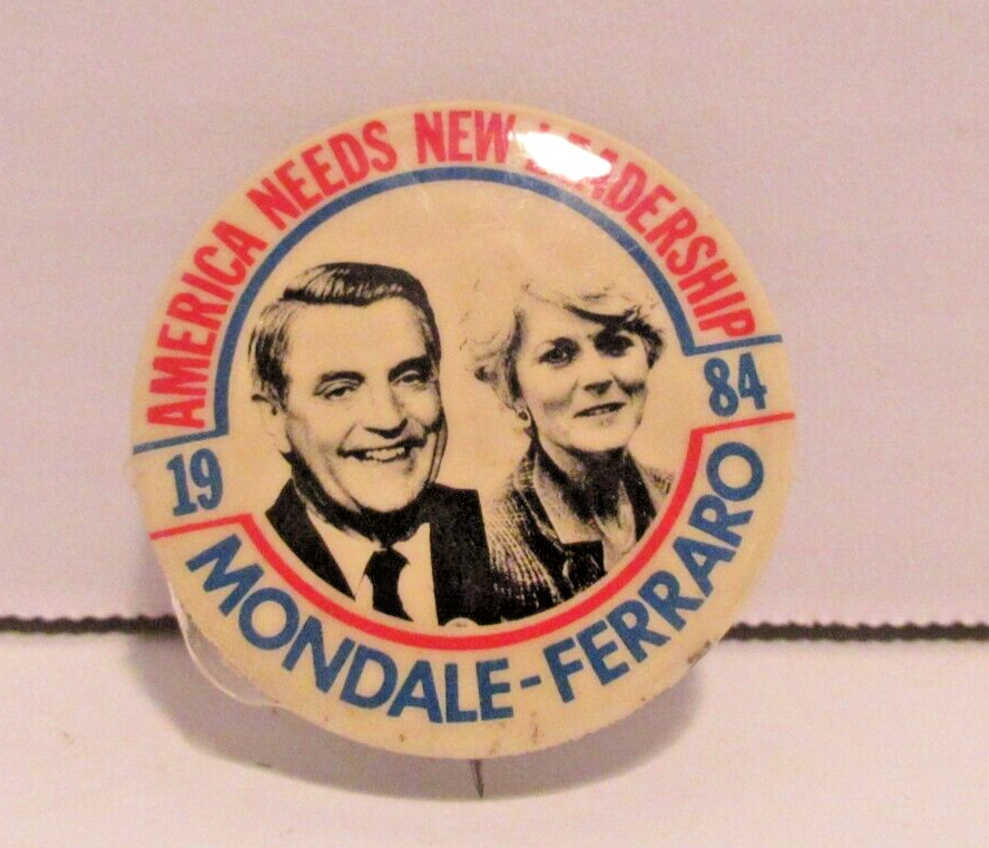 Vintage Political Pin Back Button Mondale Ferraro 1984