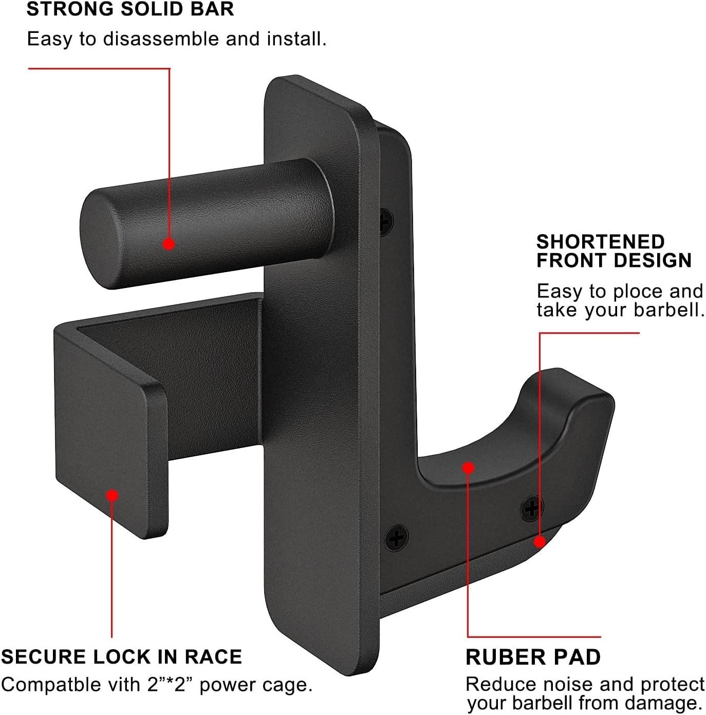 2x2 Power Cage Squat Rack J-Hook Barbell Holder/`
