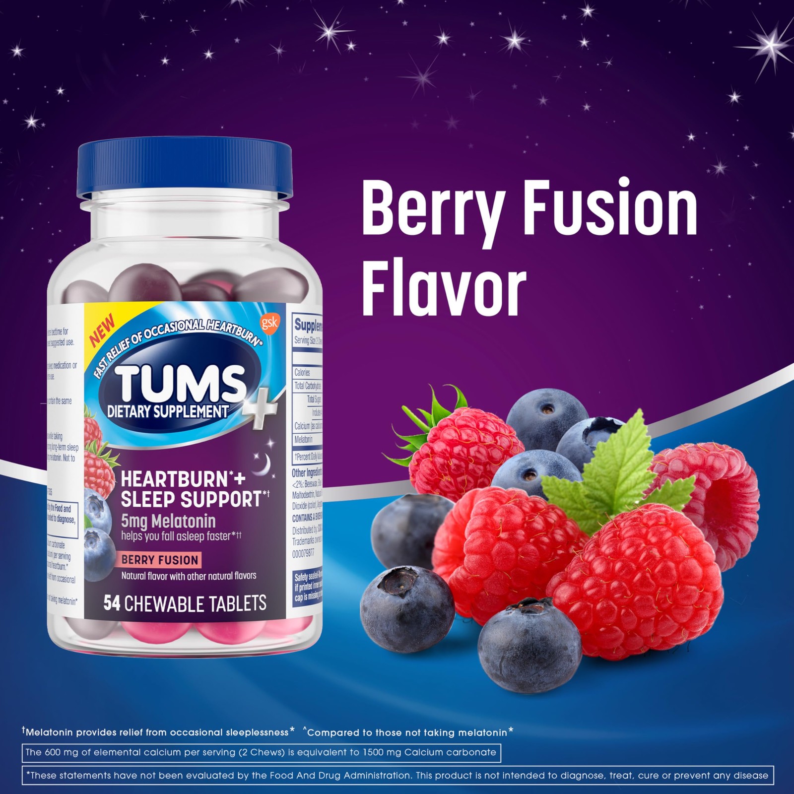 TUMS Heartburn Plus Sleep Support Chewable Dietary Assorted Flavour